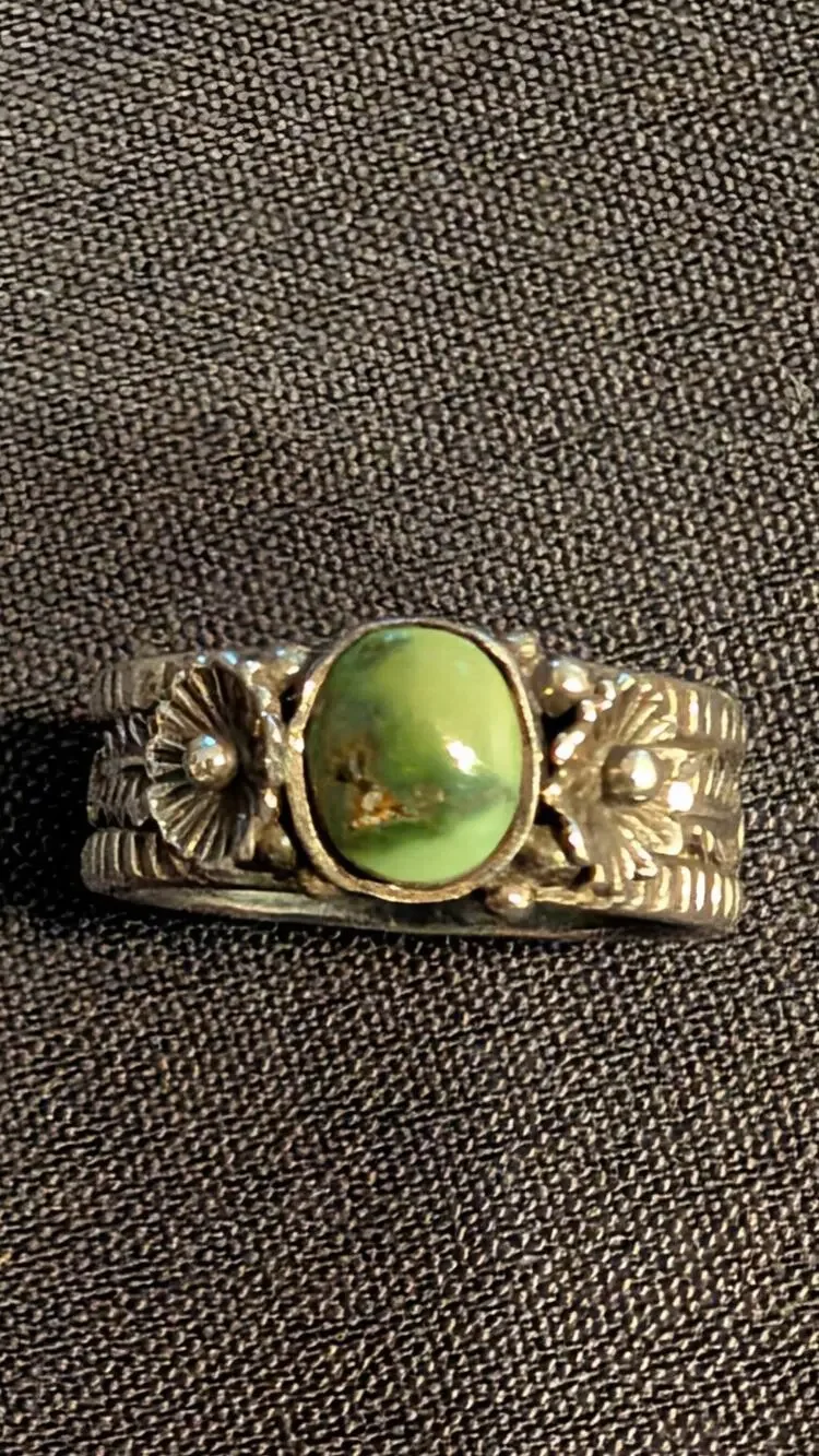 VTG Mens Sterling Silver Natural Green Turquoise Stone Ring Wide Band Sz 8.75